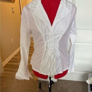Fashion Nova White Lace-Up Blouse